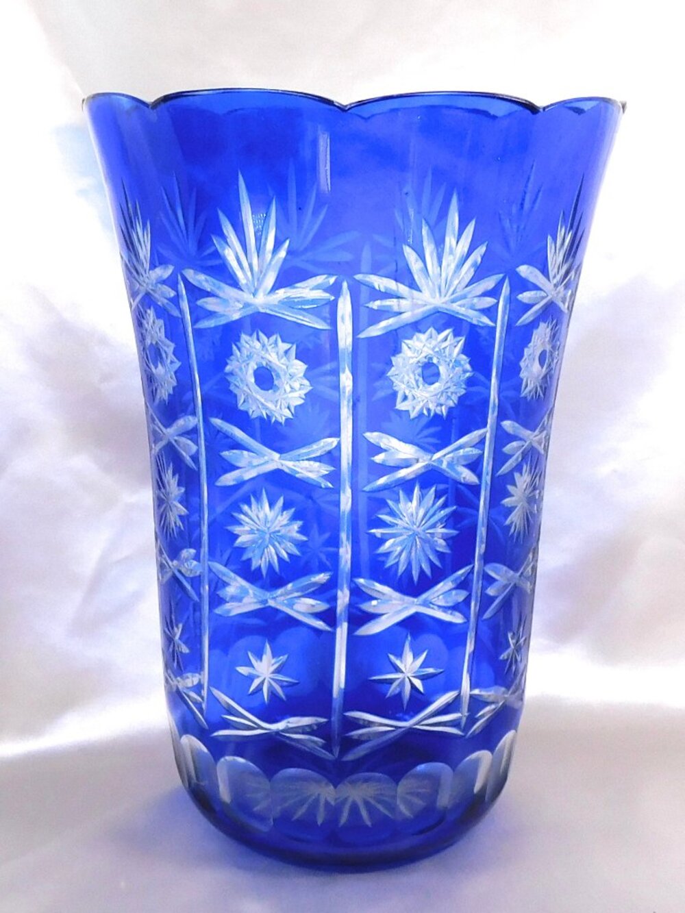 Huge Blue Cut to Clear Vase # 25203